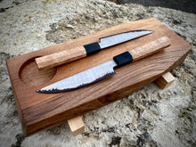 Charger l&#39;image dans la galerie, SET 2 PETTY KNIVES &amp; FEEDING BOARD! Forged Kitchen Knife, Japanese Style.