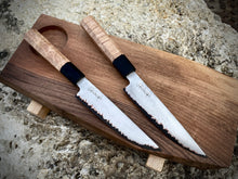 Laden Sie das Bild in den Galerie-Viewer, SET 2 PETTY KNIVES &amp; FEEDING BOARD! Forged Kitchen Knife, Japanese Style.