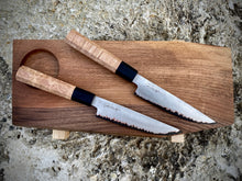 Load image into Gallery viewer, SET 2 PETTY KNIVES &amp; FEEDING BOARD! Forged Kitchen Knife, Japanese Style.